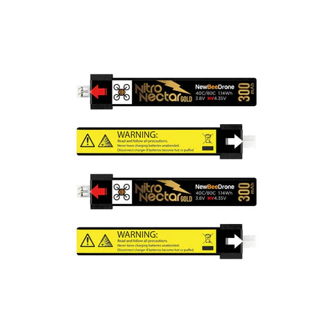 NewBeeDrone Nitro Nectar Gold 300mAh 1S HV PH2 LiPo Battery (4 Pack) [DG]