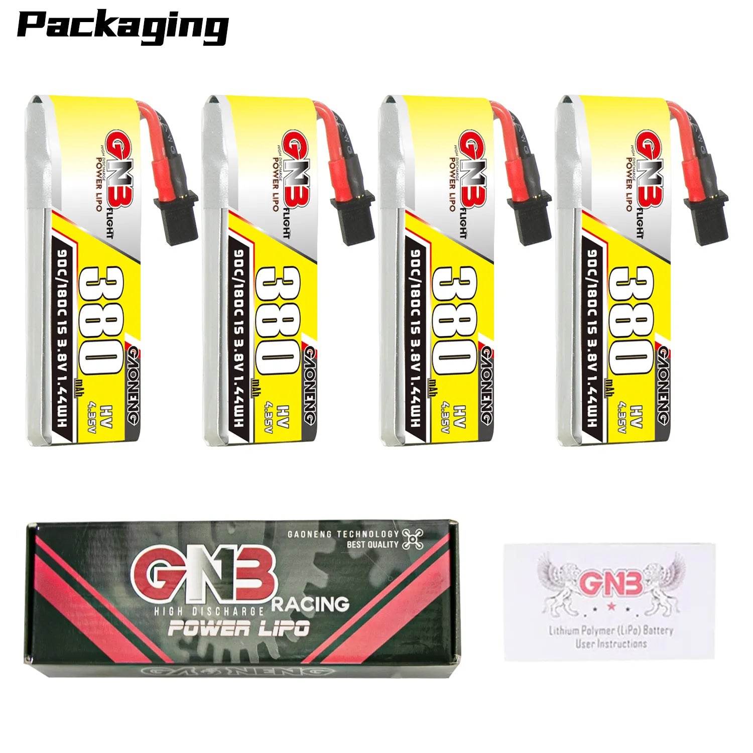 GAONENG GNB LiHV 1S 3.8V 380mAh 90C A30 Cabled LiPo Battery [DG]