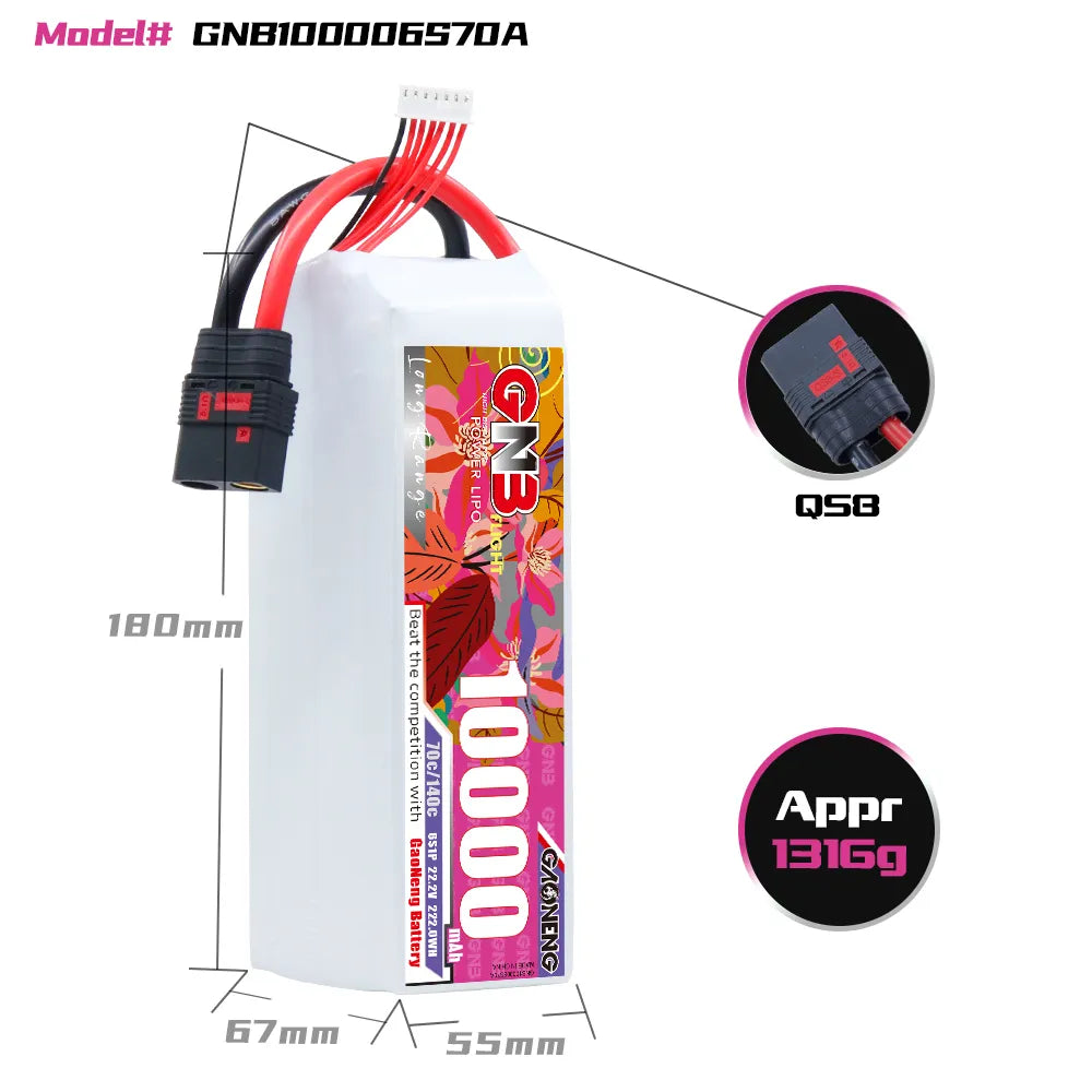 GAONENG GNB 6S1P 22.2V 10000mAh 70C RC LiPo Battery QS8 [DG]