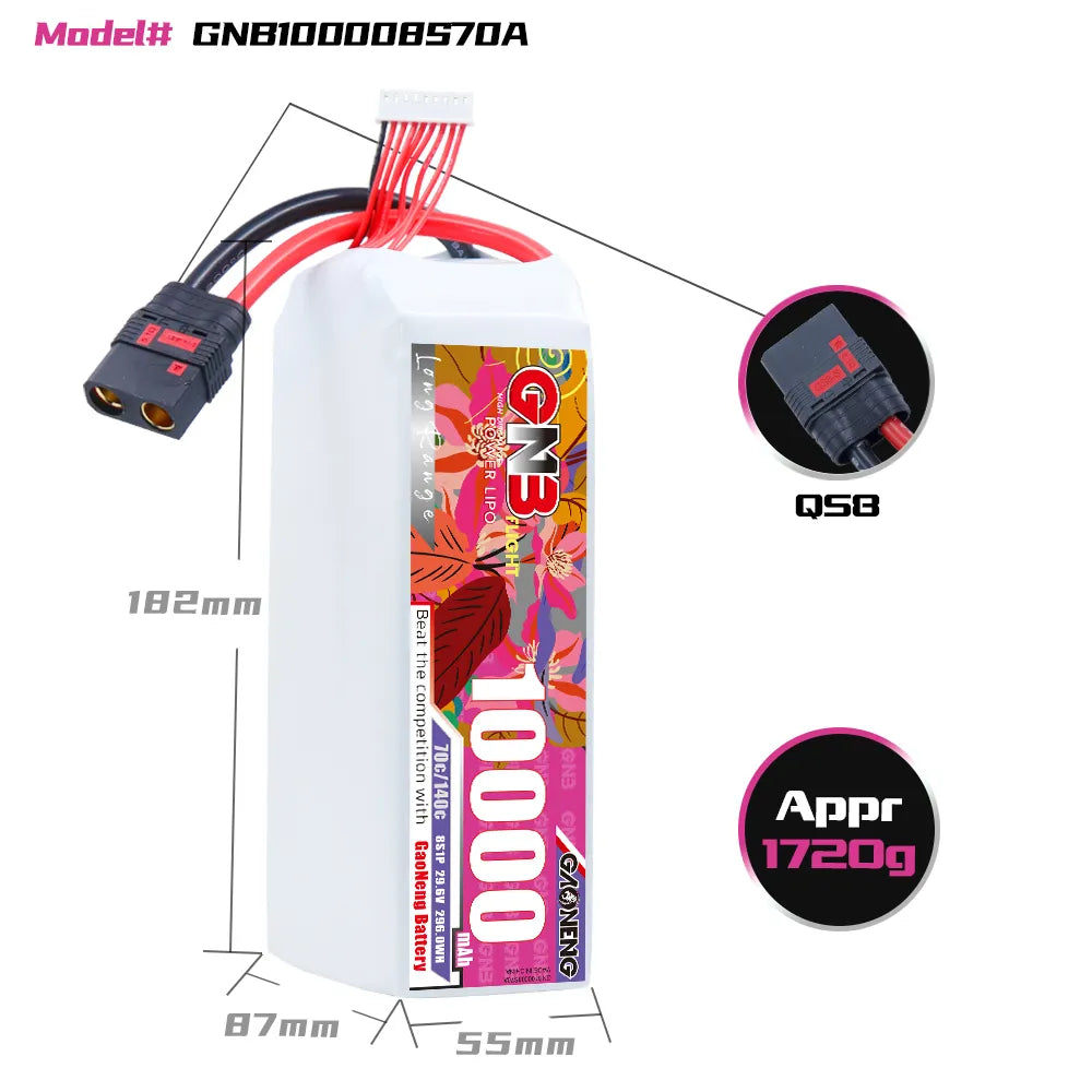 GAONENG GNB 8S1P 29.6V 10000mAh 70C RC LiPo Battery QS8 [DG]