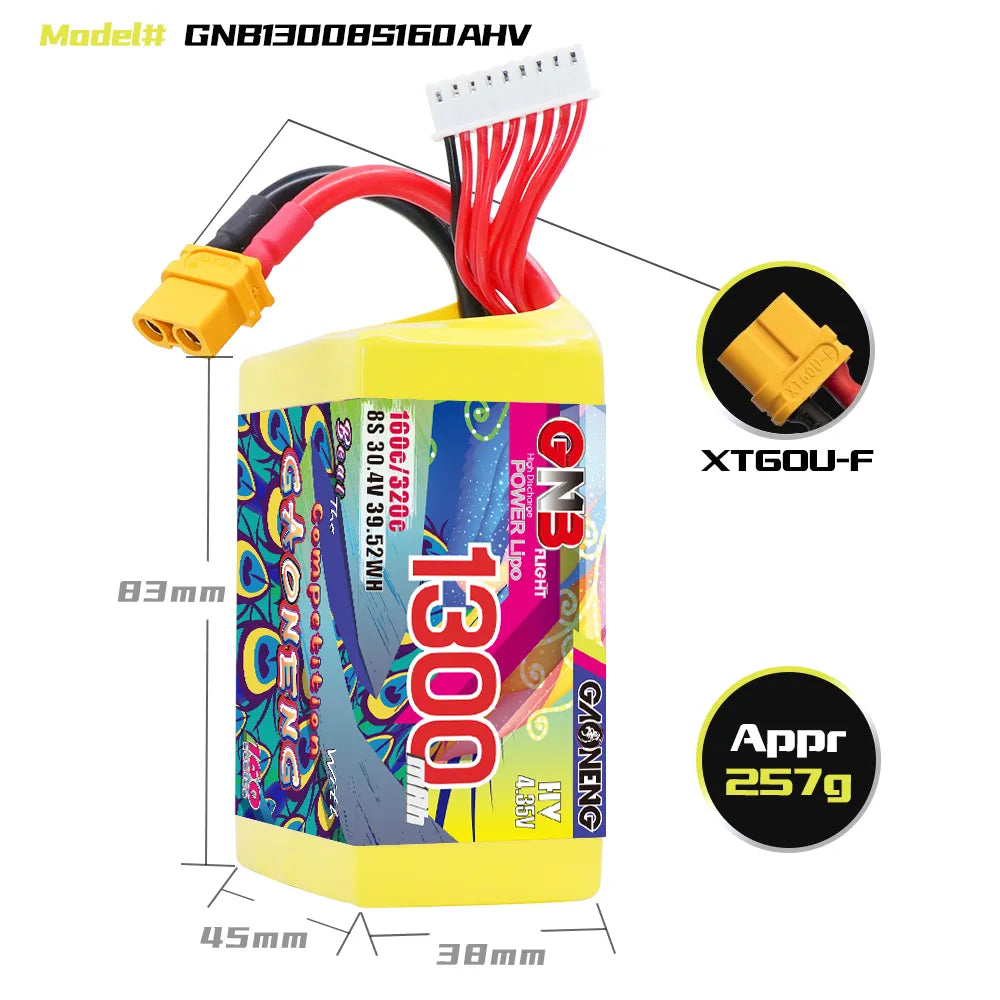 GAONENG GNB LiHV 8S 30.4V 1300mAh 160C XT60 LiPo Battery [DG]