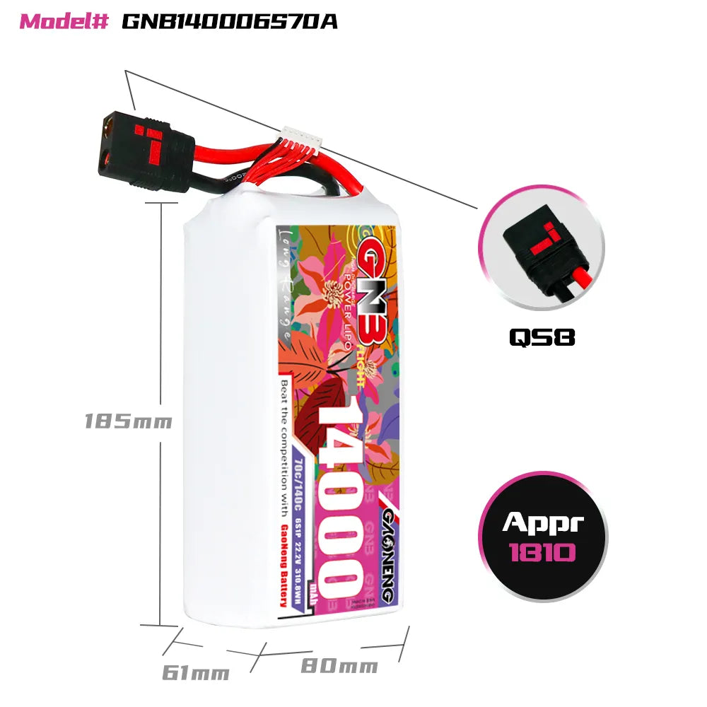 GAONENG GNB 6S1P 22.2V 14000mAh 70C RC LiPo Battery QS8 [DG]