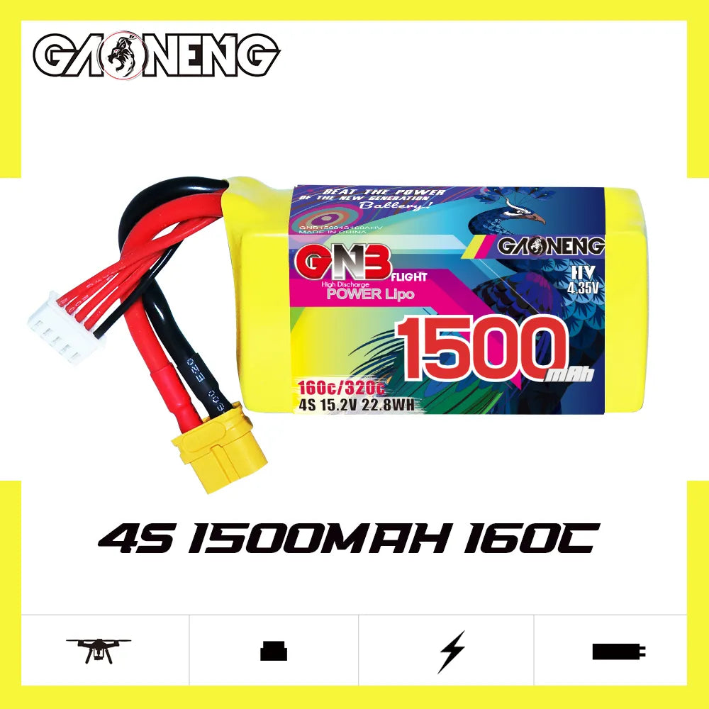 GAONENG GNB LiHV 4S 15.2V 1500mAh 160C XT60 LiPo Battery LongRange [DG]