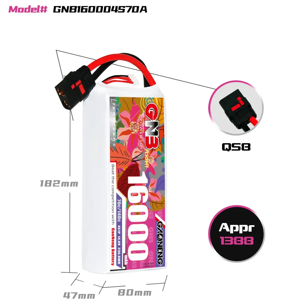 GAONENG GNB 4S1P 14.8V 16000mAh 70C RC LiPo Battery QS8 [DG]