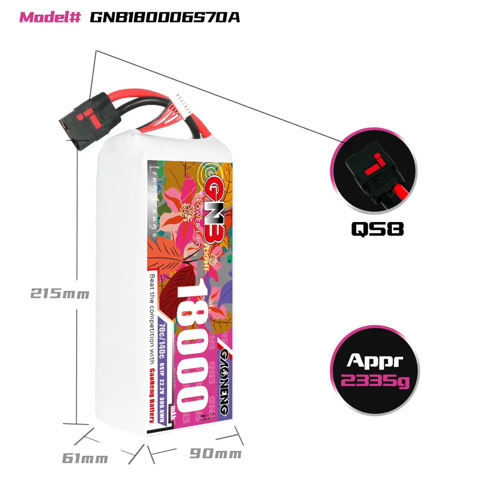 GAONENG GNB 6S1P 22.2V 18000mAh 70C RC LiPo Battery QS8 [DG]