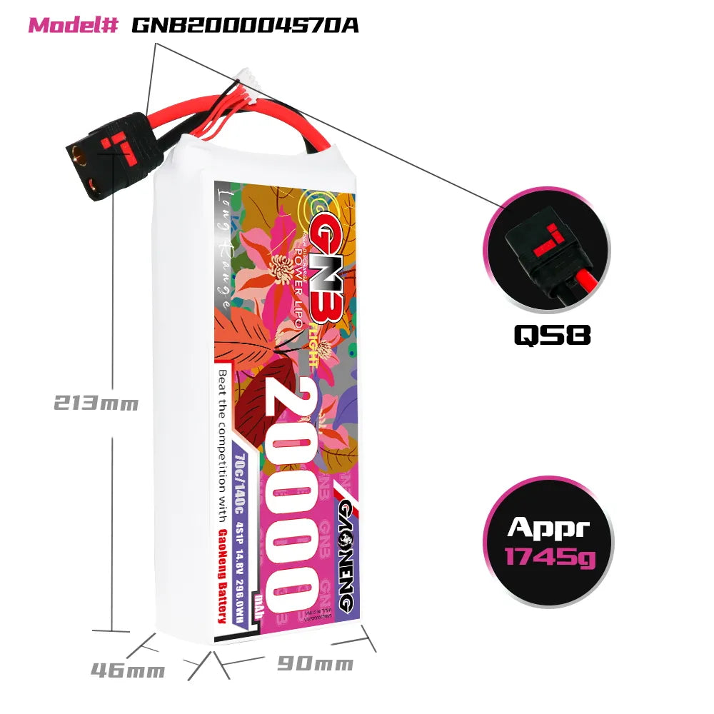 GAONENG GNB 4S1P 14.8V 20000mAh 70C RC LiPo Battery QS8 [DG]