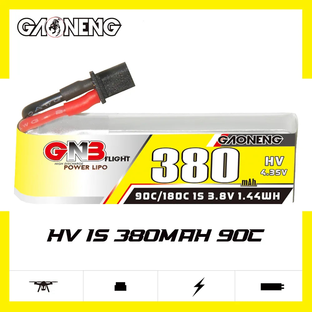 GAONENG GNB LiHV 1S 3.8V 380mAh 90C A30 Cabled LiPo Battery [DG]