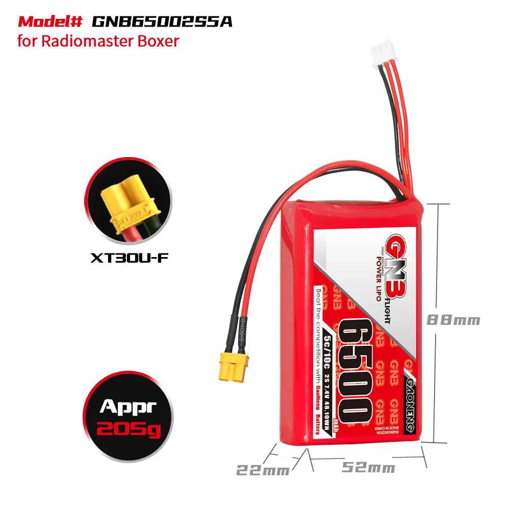 GNB 6500mAh 2S LiPo Battery XT30 (Fits Boxer/TX16S) [DG]