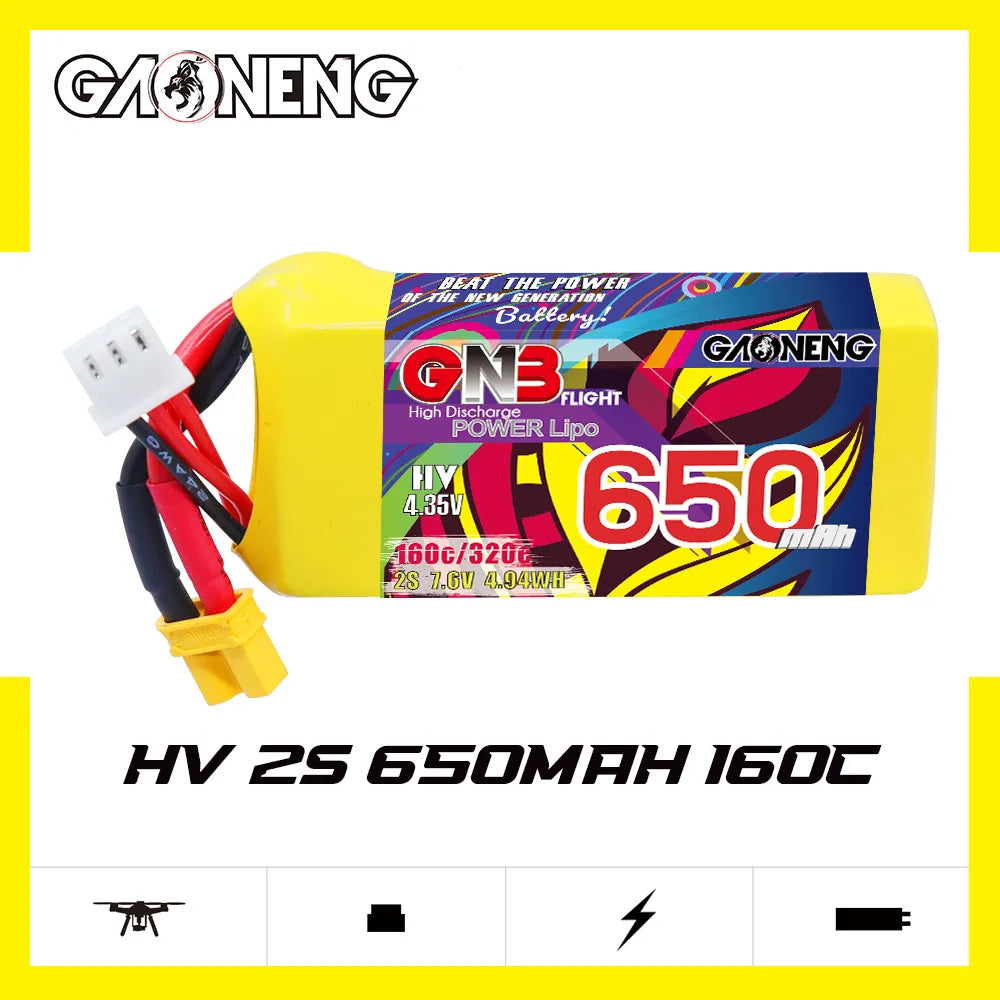 GAONENG GNB LiHV 2S 7.6V 650mAh 160C XT30 LiPo Battery [DG]