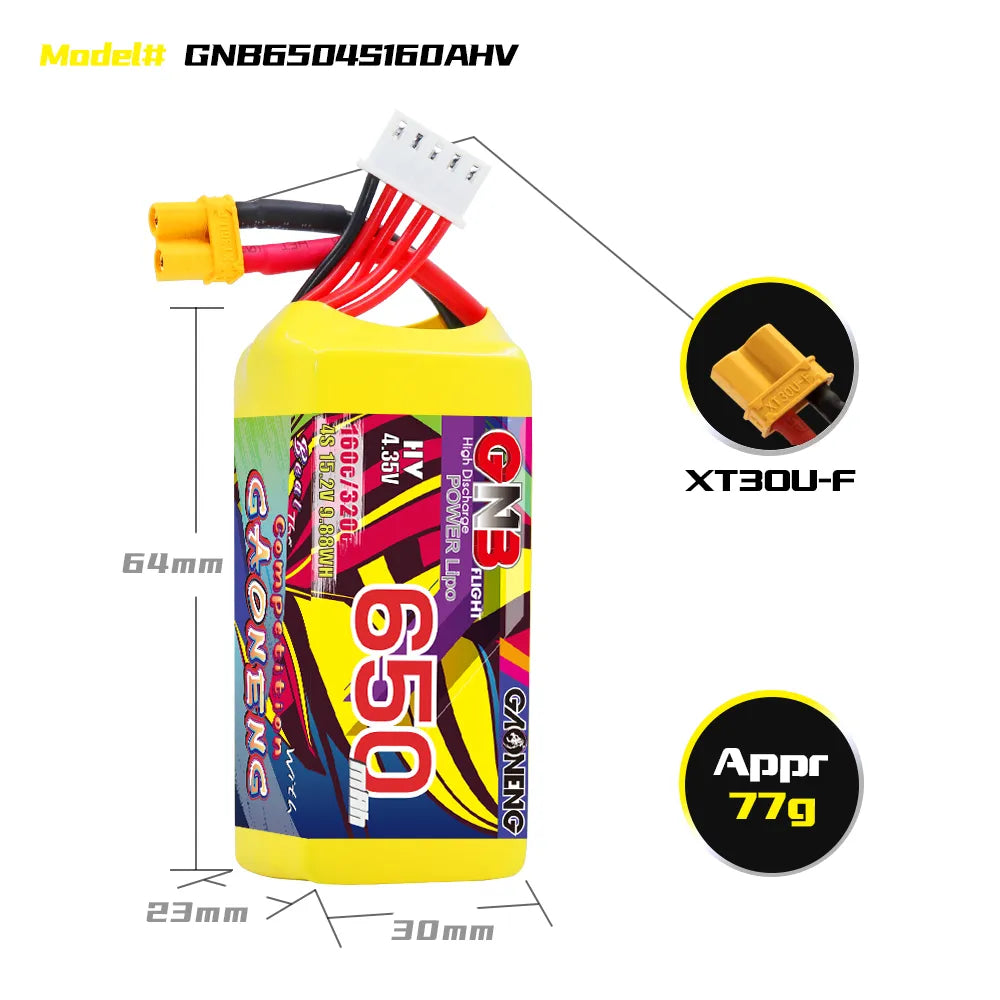 GAONENG GNB LiHV 4S 15.2V 650mAh 160C XT30 HV LiPo Battery [DG]