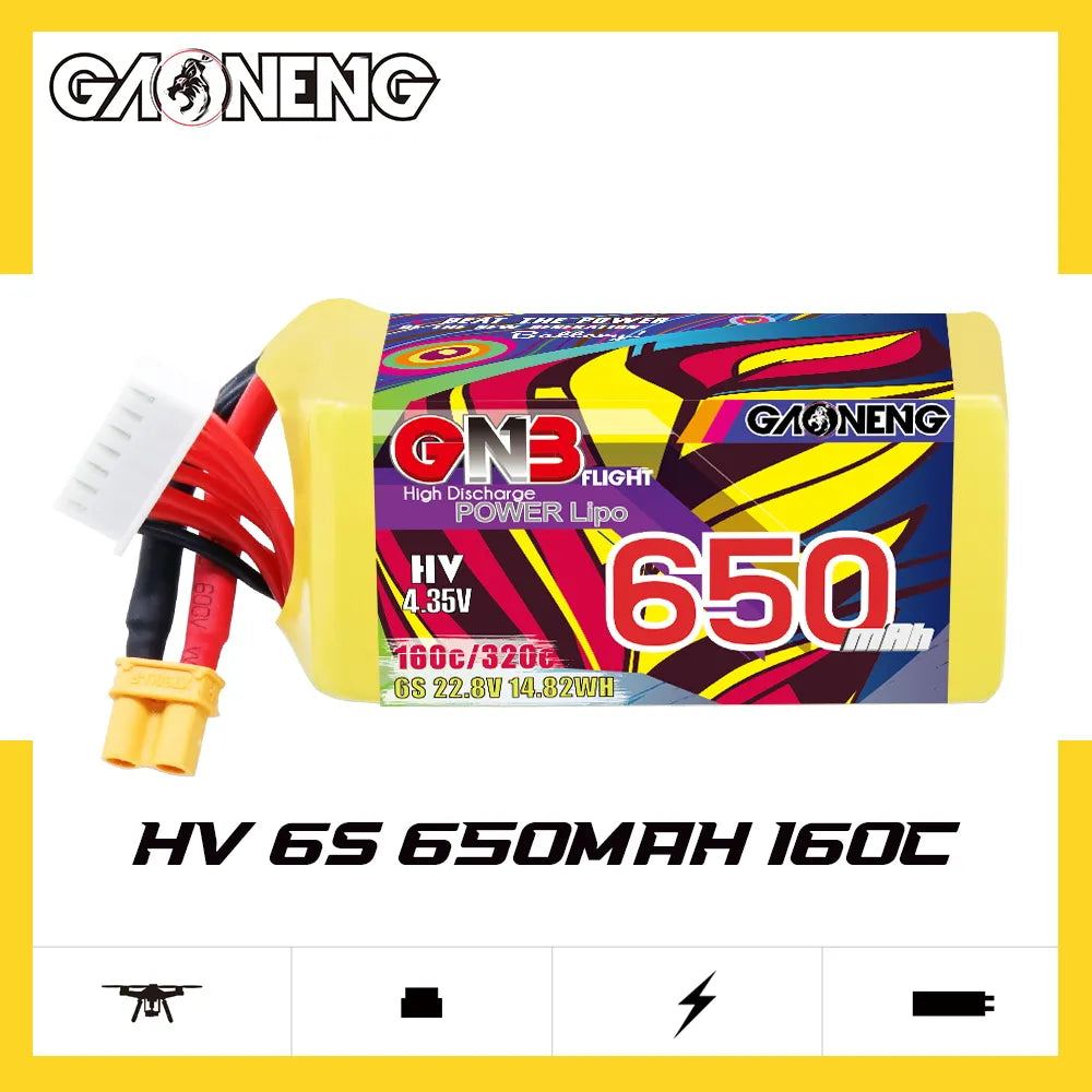 GAONENG GNB LiHV 6S 22.8V 650mAh 160C XT30 LiPo Battery [DG]