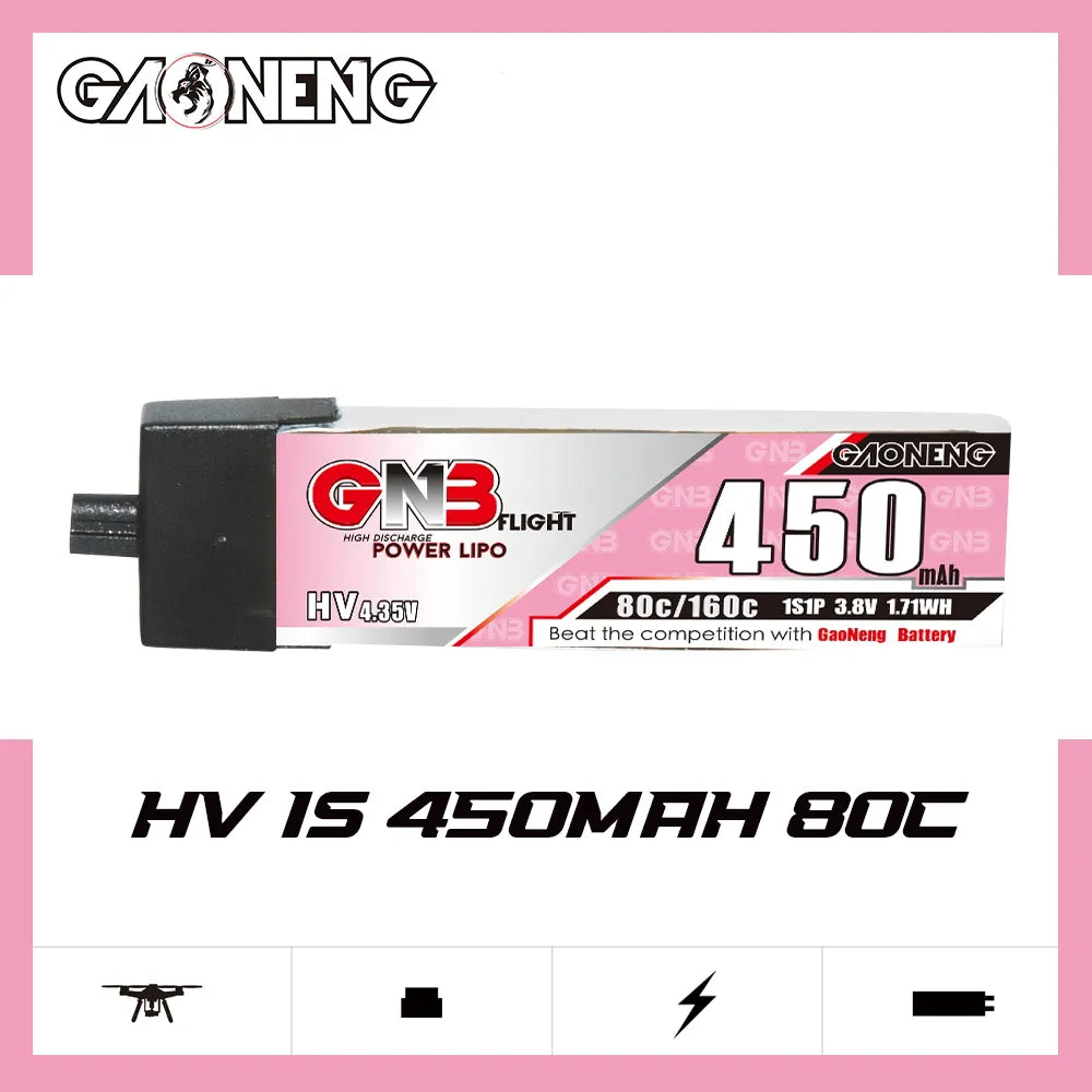 GAONENG GNB LiHV 1S 3.8V 450mAh 80C A30 Plastic Head LiPo Battery [DG]