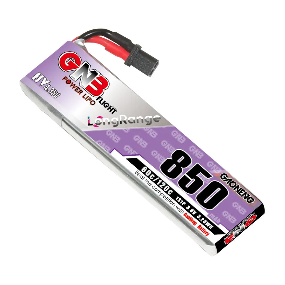 GAONENG GNB LiHV 1S 3.8V 850mAh 60C A30 Cabled LiPo Battery Long Range [DG]