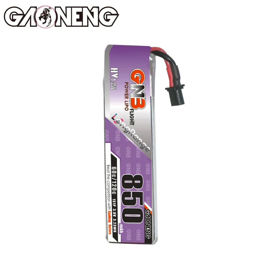 GAONENG GNB LiHV 1S 3.8V 850mAh 60C A30 Cabled LiPo Battery Long Range [DG]