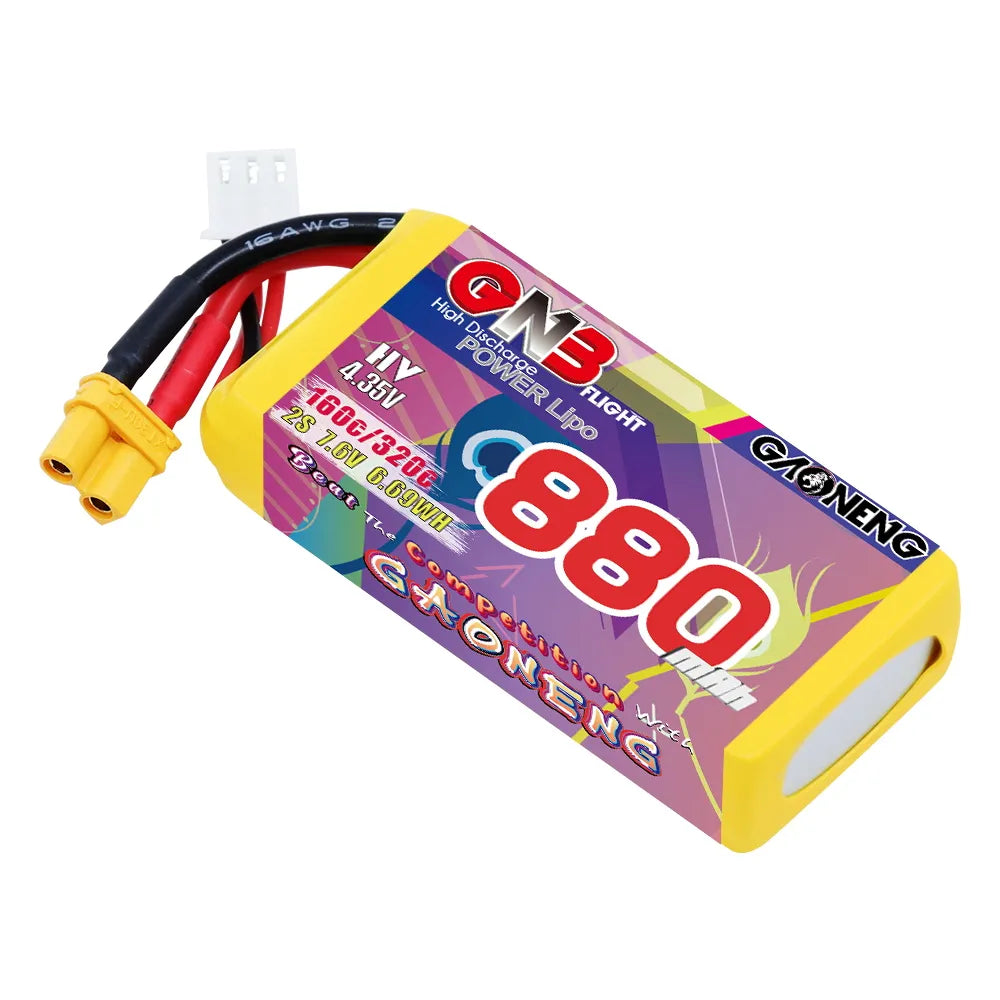 GAONENG GNB LiHV 2S 7.6V 880mah 160C XT30 LiPo Battery [DG}