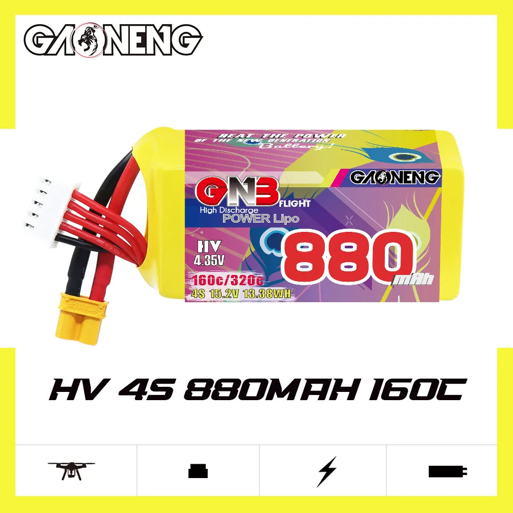 GAONENG GNB LiHV 4S 15.2V 880mAh 160C XT30 LiPo Battery [DG]