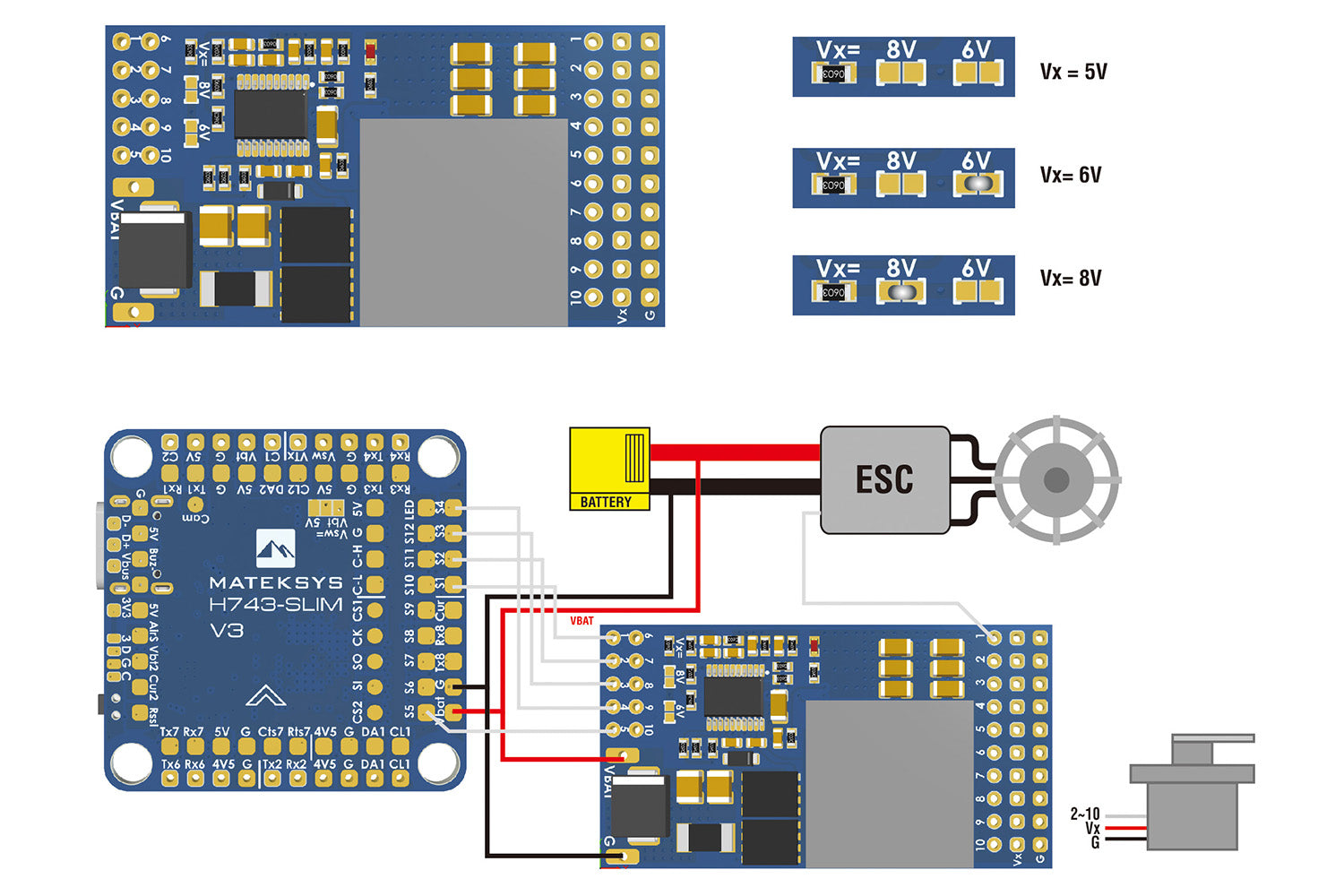 Matek Servo PDB with 12A BEC 9-55V to 5/6/8V