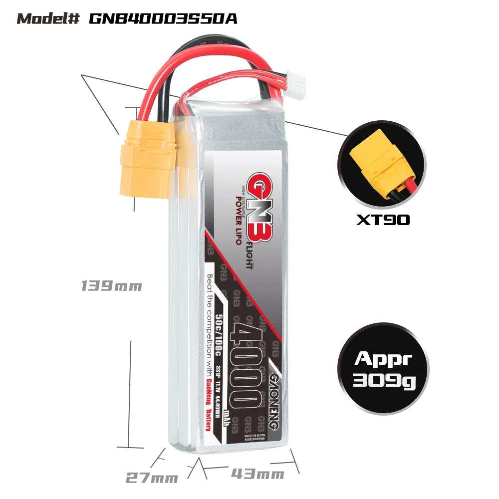 GAONENG GNB 3S 11.1V 4000mAh 50C LiPo Battery XT90 [DG]