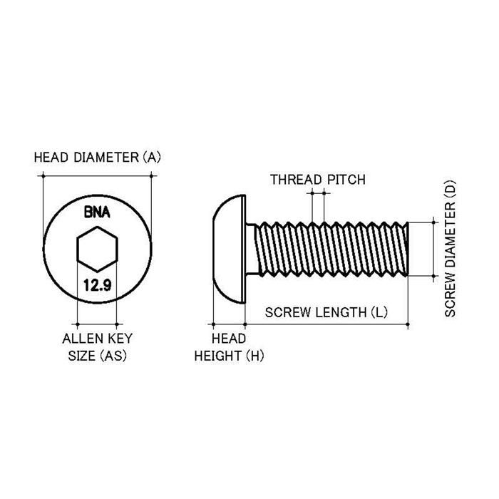 M5 Zinc Grade 12.9 Button Head Socket Screws (3mm Key)